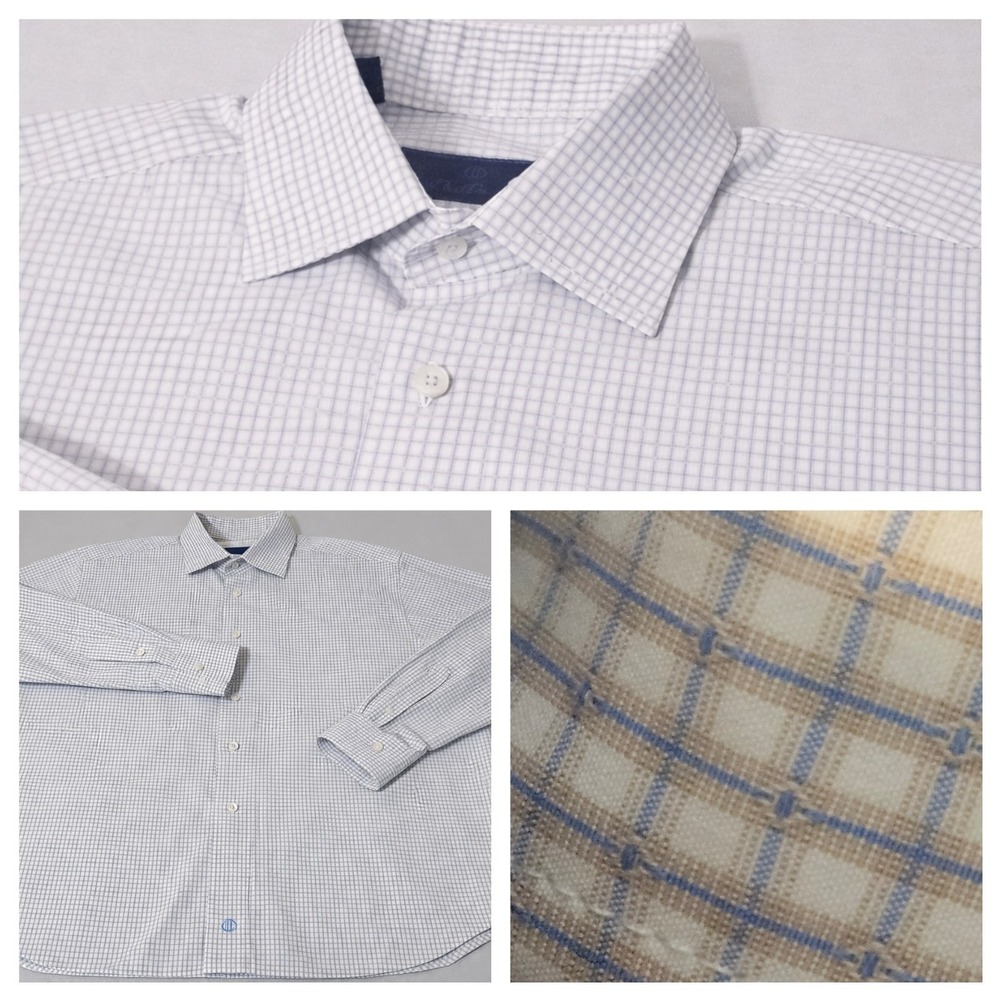 David Donahue L Chambray Dress Shirt 17  Men's Long Sleeve Cotton 3D Button XL‎